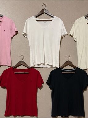 Tommy Hilfiger White V-Neck Tee - Classic Short Sleeve